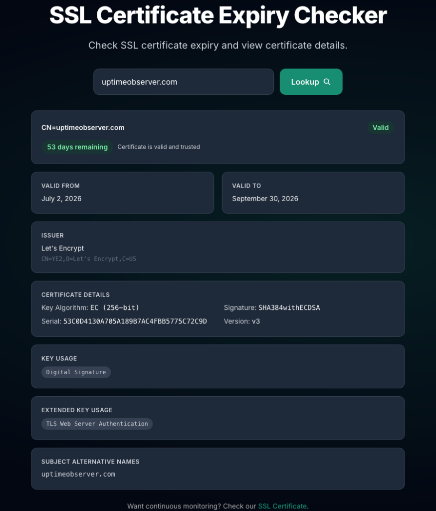 SSL Certificate Expiry Checker